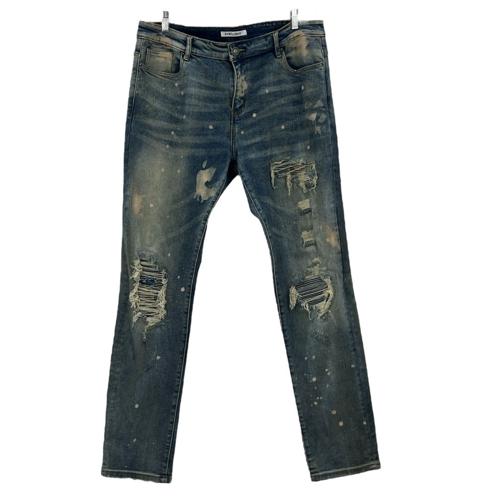 Embellish, distressed stretch, retro grunge, thrashed denim jeans, size 38